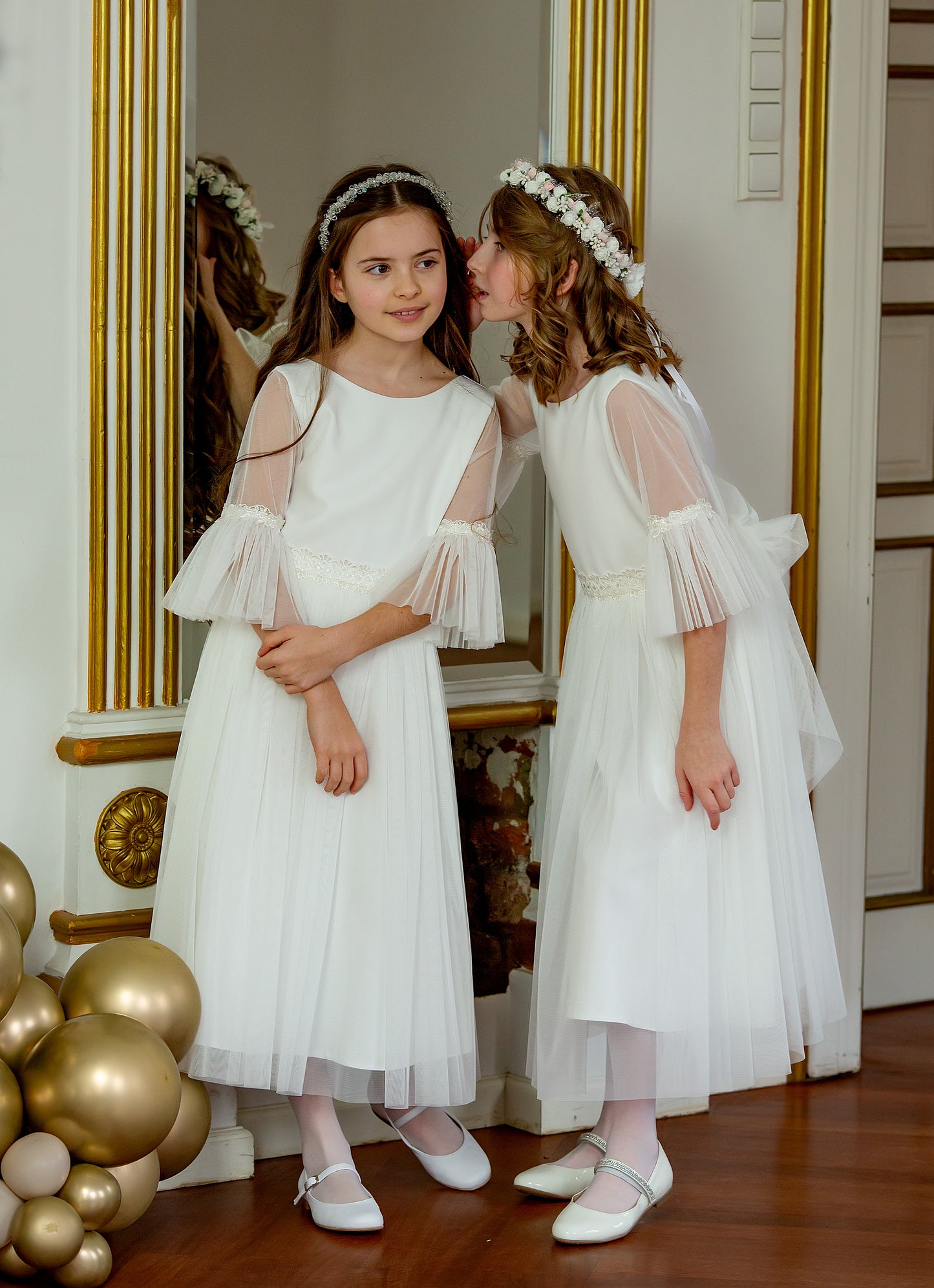 Sukienka komunijna Łucja rękaw do łokcia elegancka kolor śmietankowy